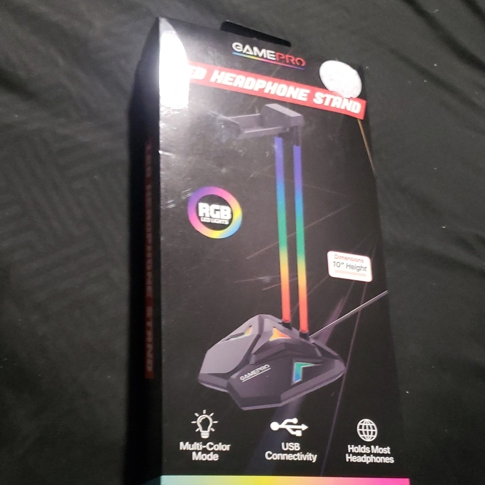 GamePro LED Headphone Stand 10" RGB Gaming Headset Holder Color Changing NIB